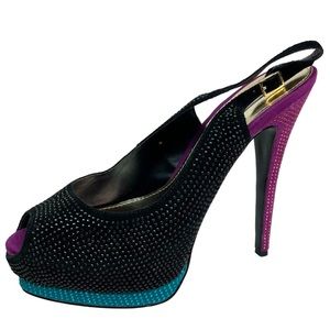 (119) Steve Madden Masquerade Masqraid Sling Back Platform Heel Shoes Size 10